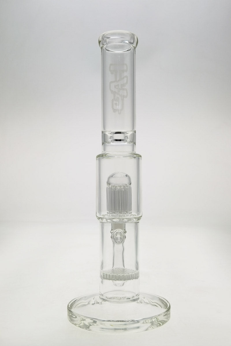 TAG 12" Clear Glass Bong with Single Honeycomb & 8 Arm Tree Percolator, Front View