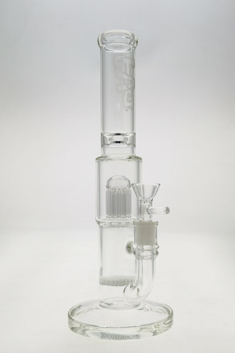 TAG 12" Clear Glass Bong with Honeycomb and Tree Percolators, 90 Degree Joint, Front View