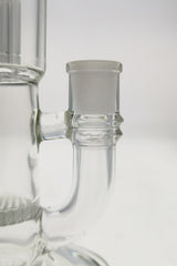 Close-up of TAG 12" Honeycomb to Tree Percolator Bong joint - 14MM Female Clear Glass