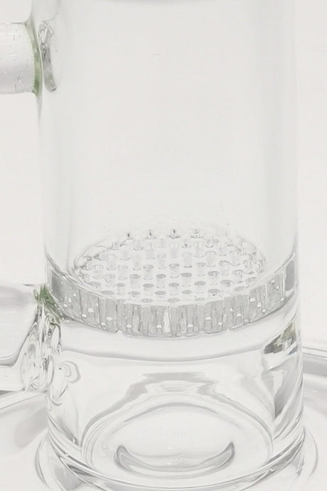 Close-up of TAG 12" Bong with Honeycomb Percolator, Clear Glass, 90 Degree Joint