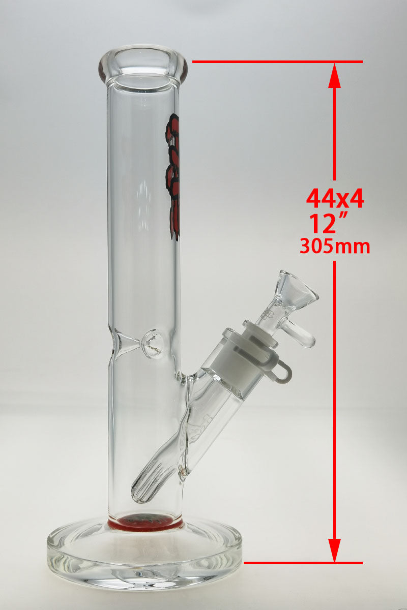 TAG 12" Clear Straight Tube Bong with Red Logo and 18/14MM Downstem