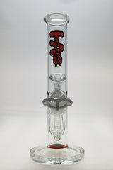 TAG 12" Straight Tube Bong in Clear Glass with Red Logo, 44mm Diameter, Front View