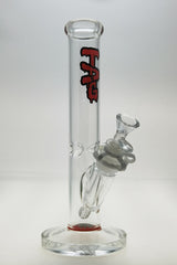 TAG 12" Straight Tube Clear Bong with Red Logo, 44mm Diameter, Front View on White Background