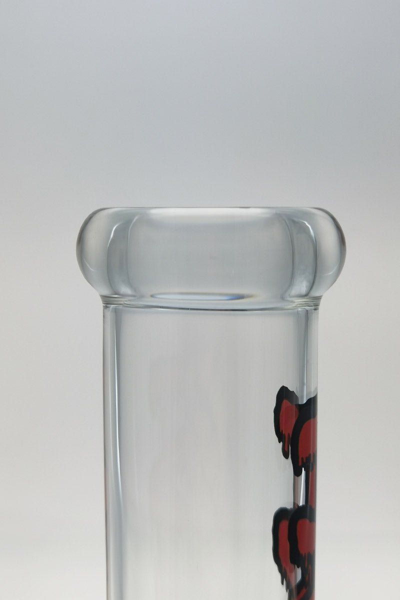 TAG 12" Clear Straight Tube Bong Top View with Red Logo, Thick 4mm Glass