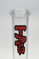TAG 12" Straight Tube Bong, 44x4MM Clear with Red Logo, 18/14MM Downstem, Front View
