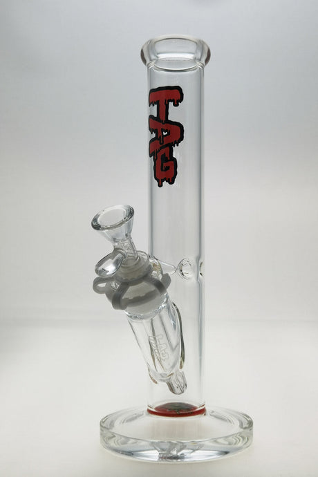 TAG 12" Straight Tube Bong, 44x4MM, with 18/14MM Downstem, Clear with Red Logo