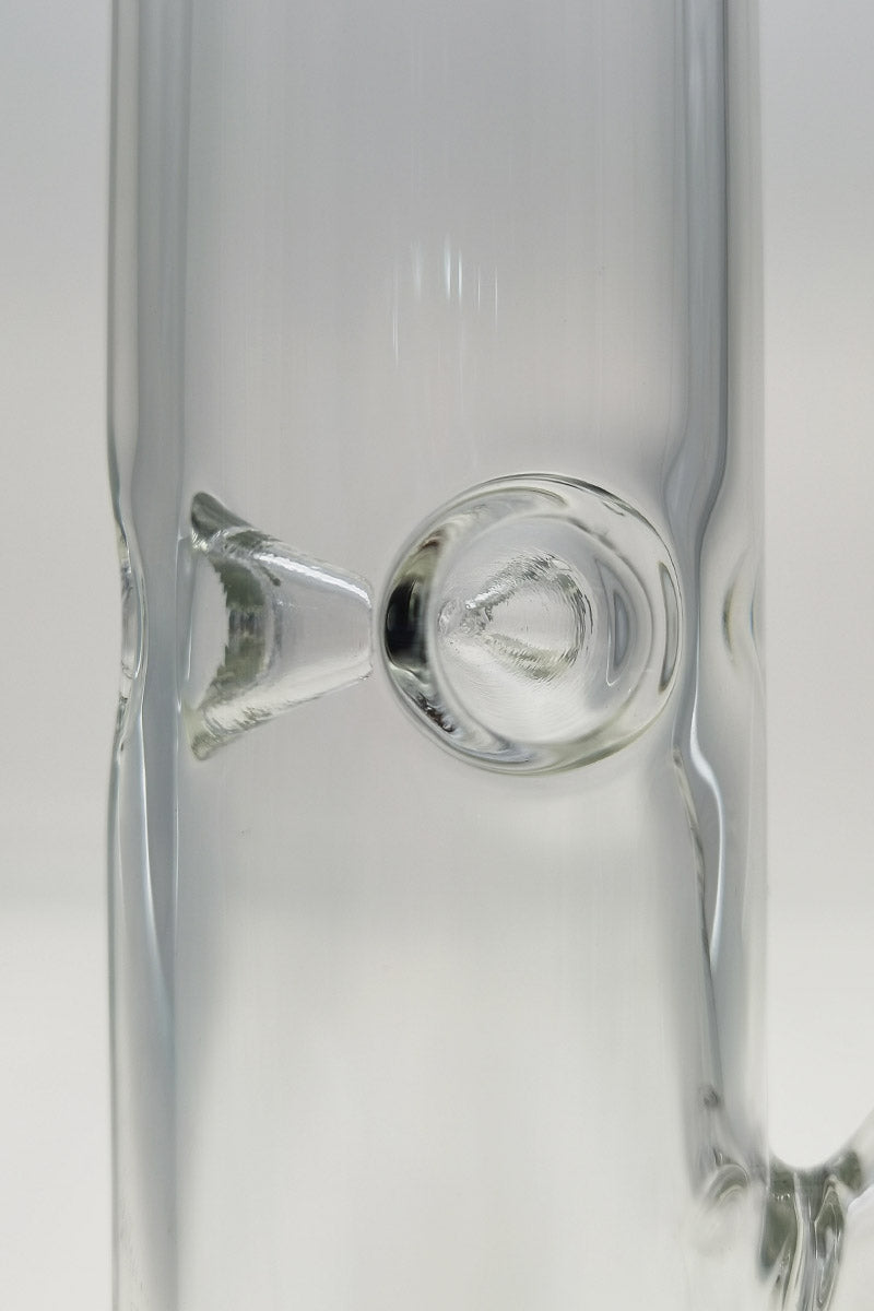 Close-up of TAG 12" Straight Tube Bong 50x5MM with 18/14MM Downstem, clear glass