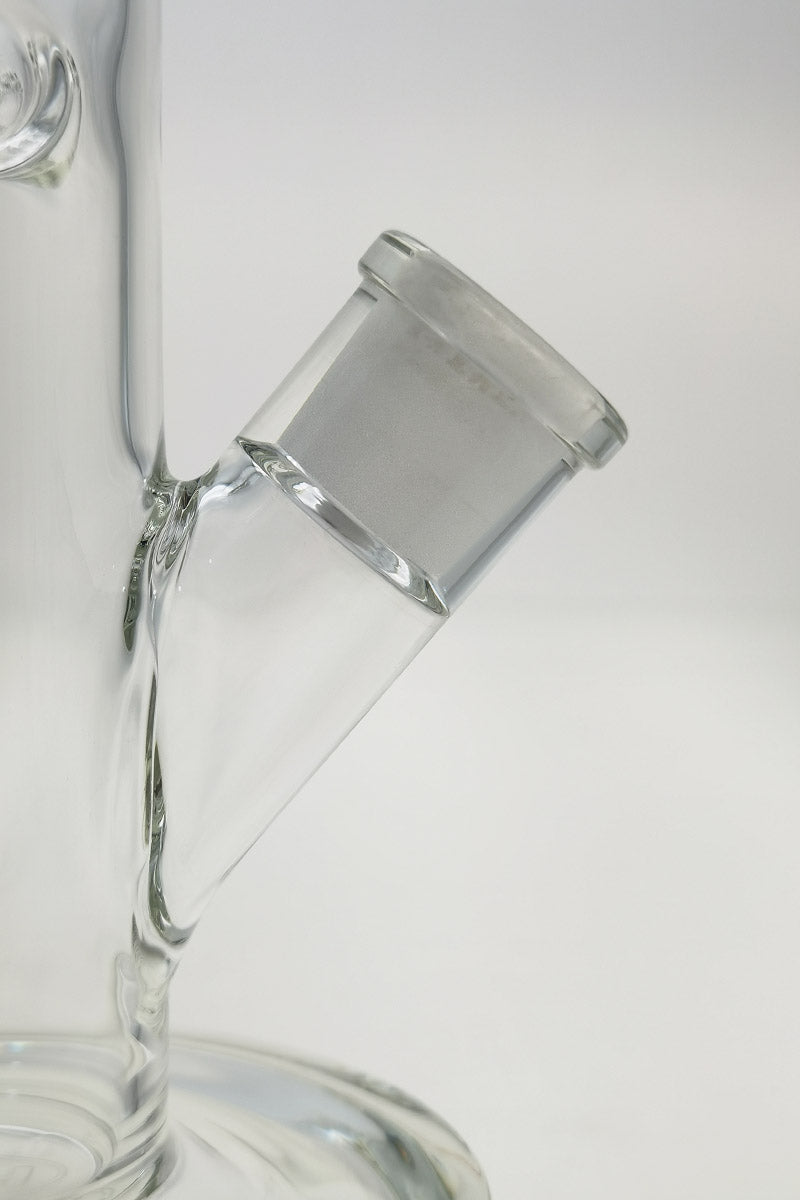 Close-up of TAG 12" Clear Straight Tube Bong with 18/14MM Downstem, 5MM Thick Glass