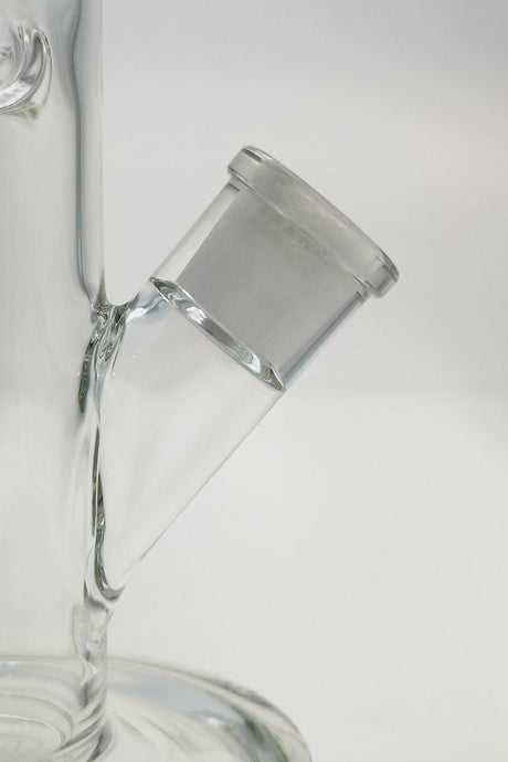 Close-up of TAG 12" Clear Straight Tube Bong with 18/14MM Downstem, 5MM Thick Glass