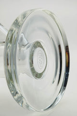 Close-up of TAG 12" Straight Tube Bong base, clear glass, 50x5MM with logo detail
