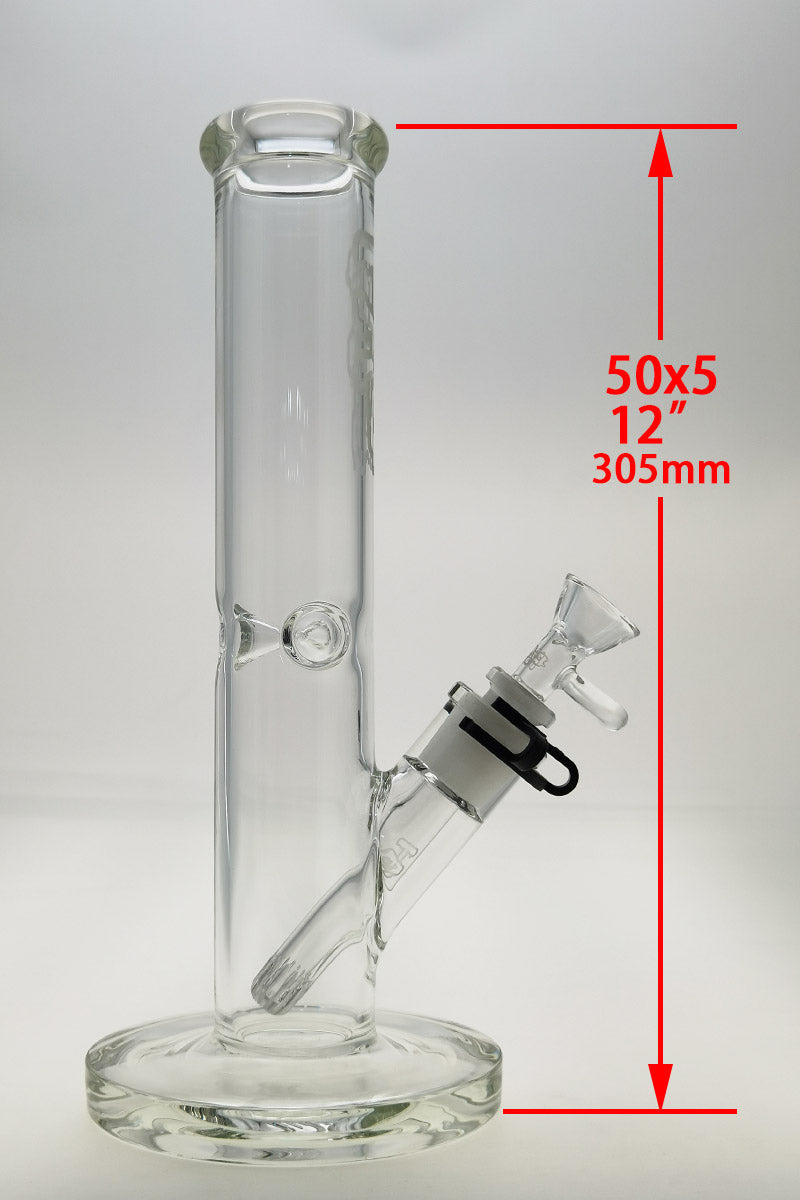 TAG 12" Clear Straight Tube Bong 50x5MM with 18/14MM Downstem Front View