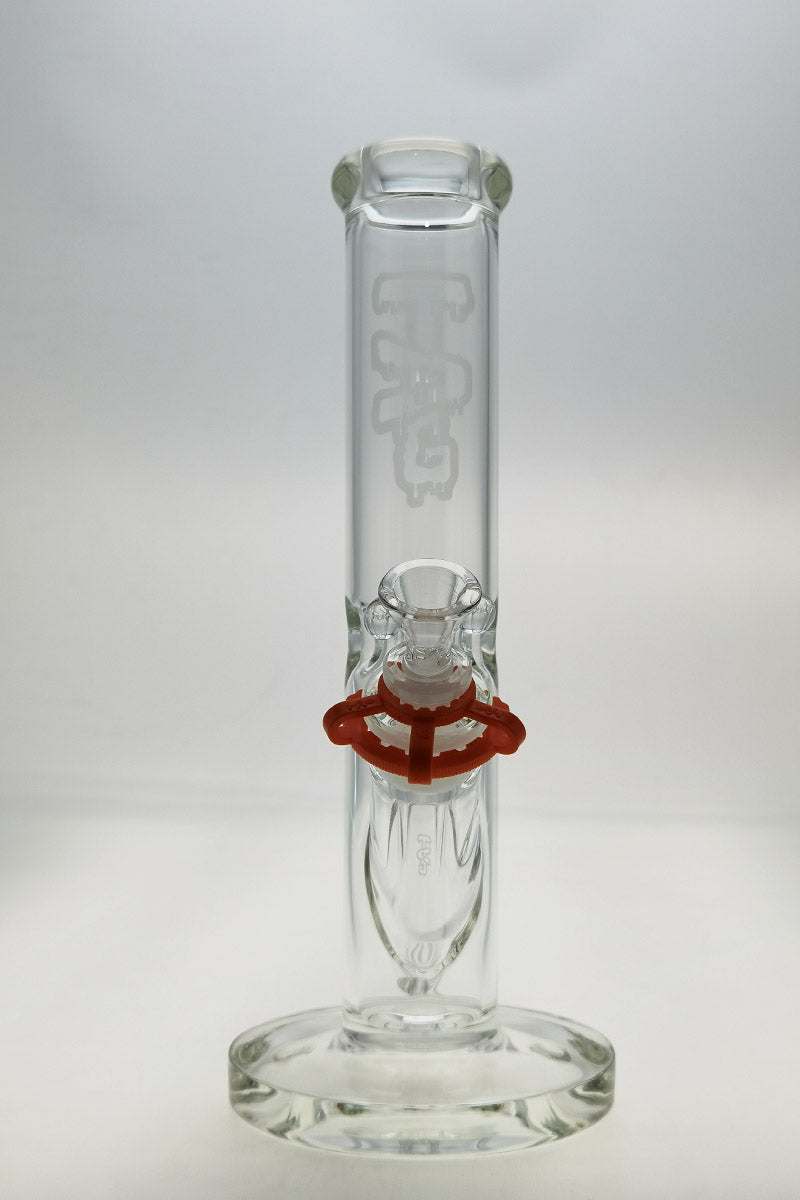 TAG 12" Straight Tube Bong 50x5MM with 18/14MM Downstem, Clear Glass, Front View