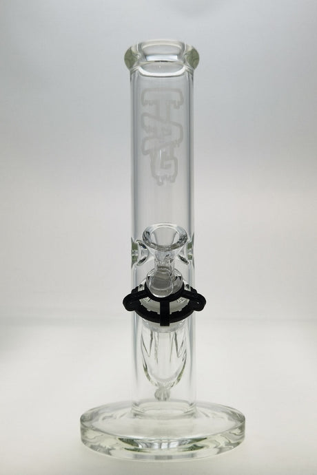 TAG 12" Straight Tube Bong, 50x5MM, Clear Glass, Front View with 18/14MM Downstem