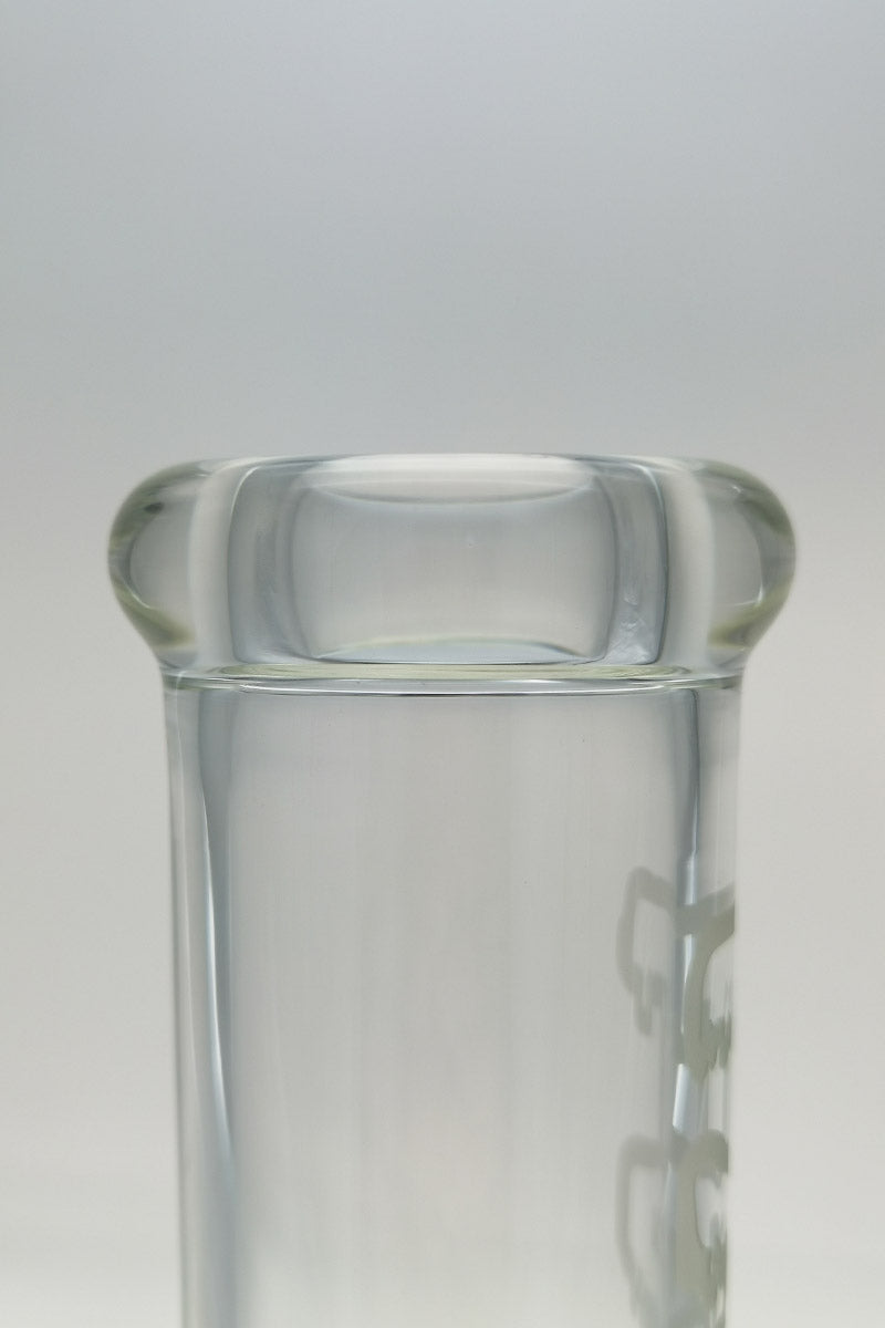 Close-up of TAG 12" Straight Tube Bong, 50x5MM, Clear Glass with 18/14MM Downstem