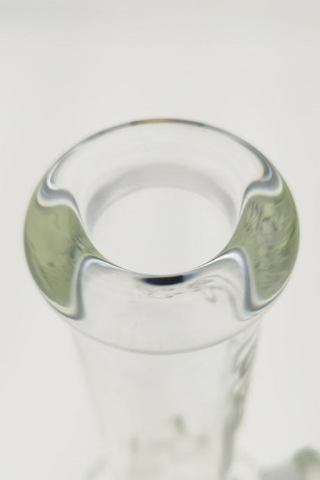 Close-up of TAG 12" Straight Tube Bong 50x5MM top, clear glass, 18/14MM downstem