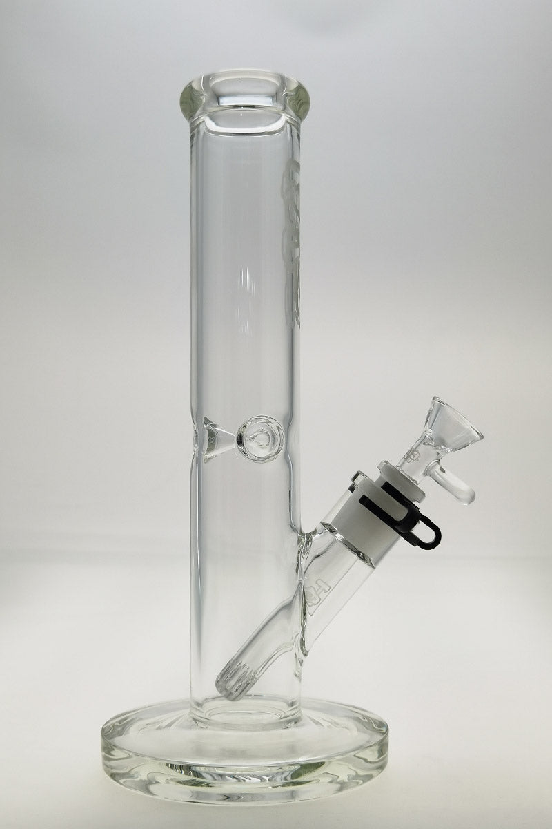 TAG 12" Straight Tube Clear Glass Bong with 18/14MM Downstem and Wavy Logo