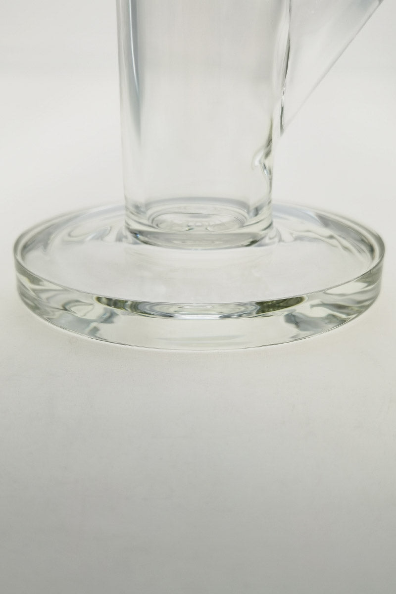 Close-up of TAG 12" Straight Tube Bong base, 50x7MM clear glass, 18/14MM downstem