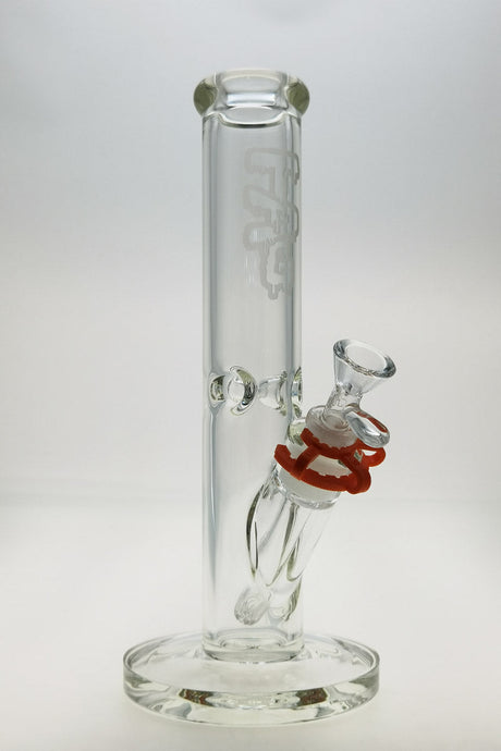 TAG 12" Straight Tube Bong, 50x7MM, Clear Glass, 18/14MM Downstem, Front View