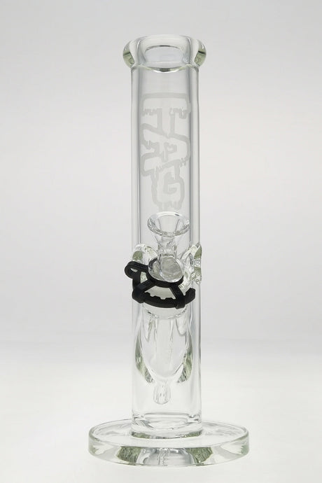 TAG 12" Straight Tube Bong with Wavy Sandblasted Logo and Clear Glass on Glass Downstem