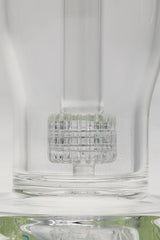 Close-up of TAG 12" Super Slit Matrix Bubbler, clear glass with intricate percolator design