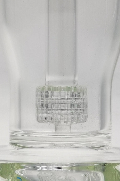 Close-up of TAG 12" Super Slit Matrix Bubbler, clear glass with intricate percolator design