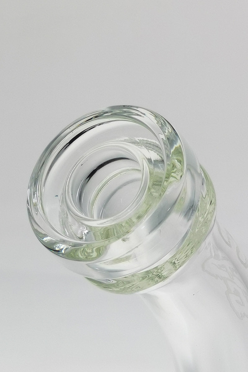 Close-up of TAG 12" Super Slit Matrix Bubbler's 18MM Female joint at a 90-degree angle