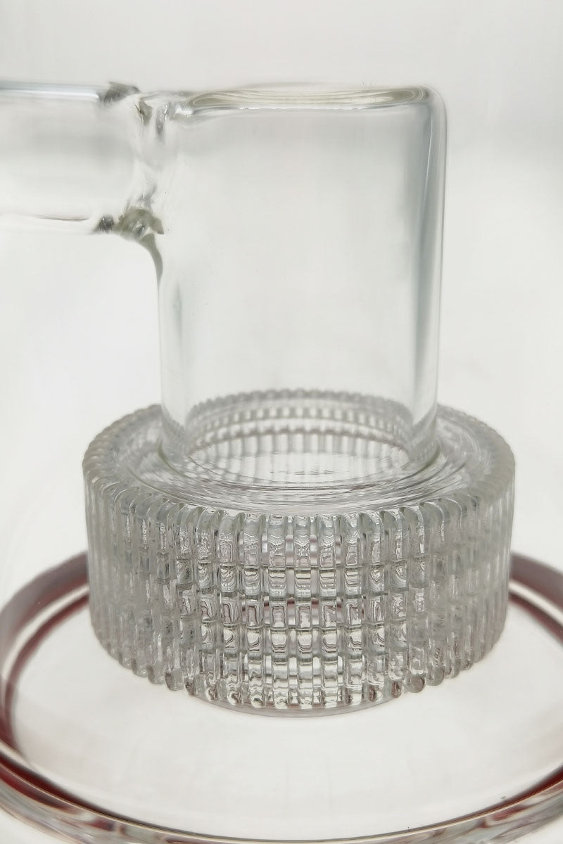 Close-up of TAG 12" Super Slit Matrix Diffuser Bong's percolator, clear borosilicate glass, 18MM female joint