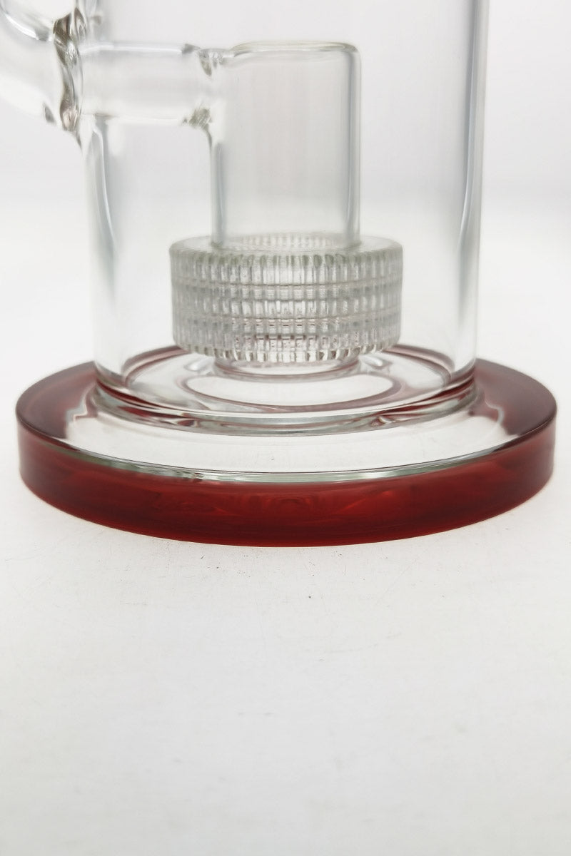 Close-up of TAG 12" Super Slit Matrix Diffuser base with red detail, 90-degree joint, and clear borosilicate glass.