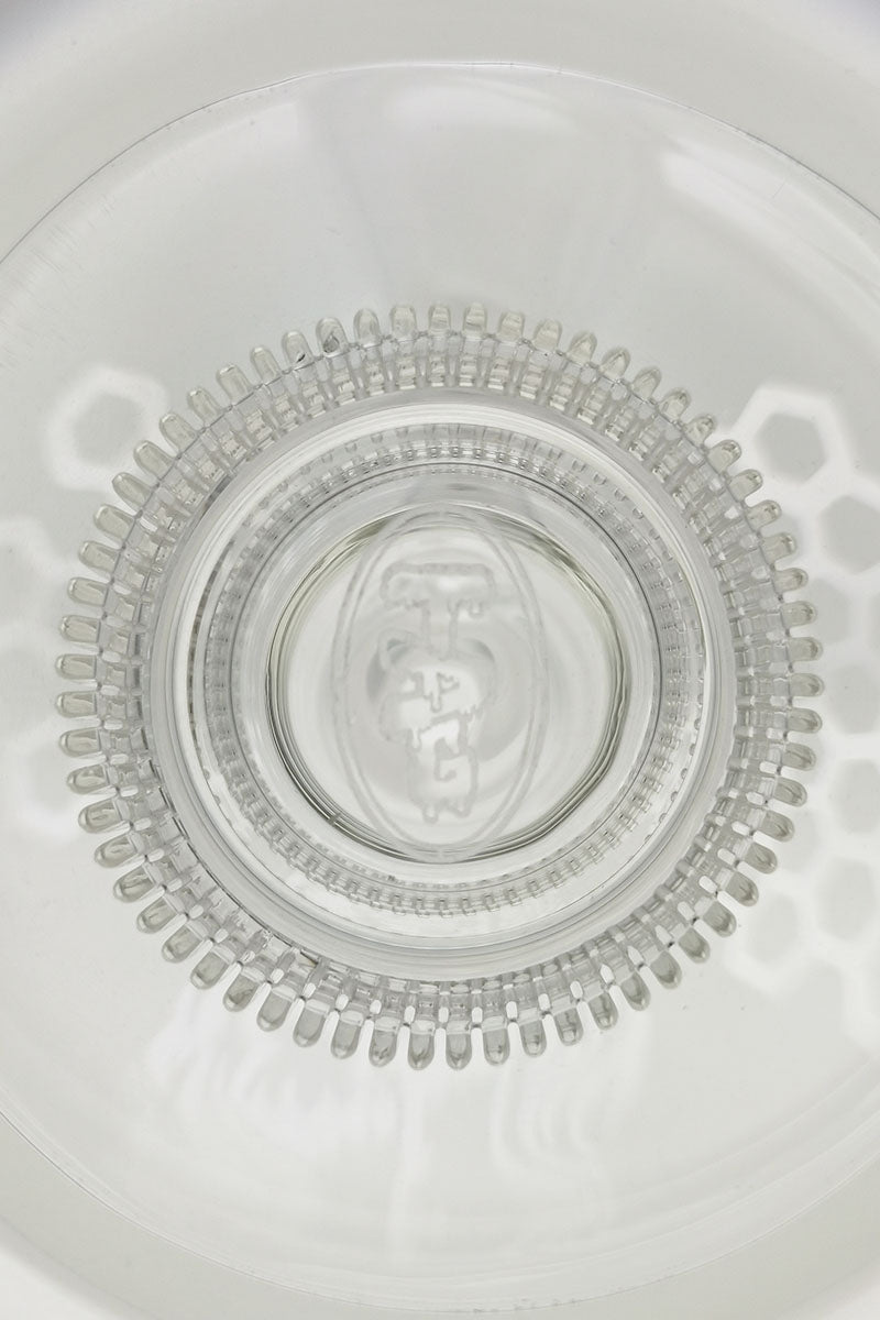 Close-up of TAG 12" Super Slit Matrix Diffuser bong base with intricate percolation design
