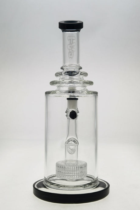 TAG 12" Super Slit Matrix Diffuser Bong front view with black accents on clear glass