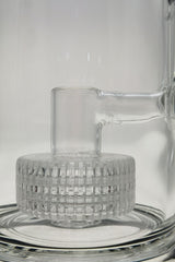 Close-up of TAG 12" bong with Super Slit Matrix Diffuser and 18MM Female joint, clear borosilicate glass