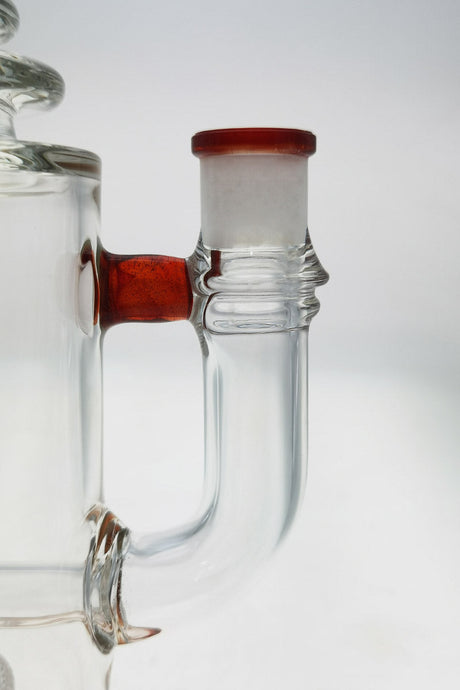 TAG 12" Super Slit Matrix Diffuser bong close-up, 18MM female joint, clear with red accents