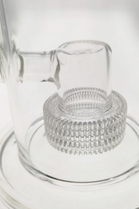 Close-up of TAG 12" Super Slit Matrix Diffuser for bongs, clear borosilicate glass, 90-degree joint