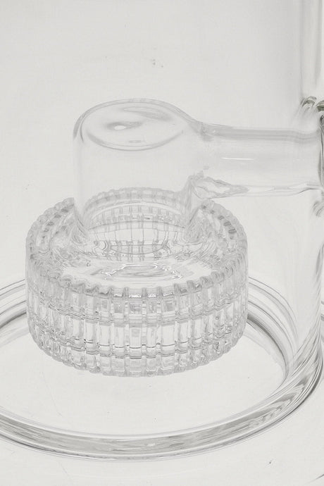 Close-up of TAG 12" Super Slit Matrix Diffuser for bongs, clear borosilicate glass, 18MM female joint