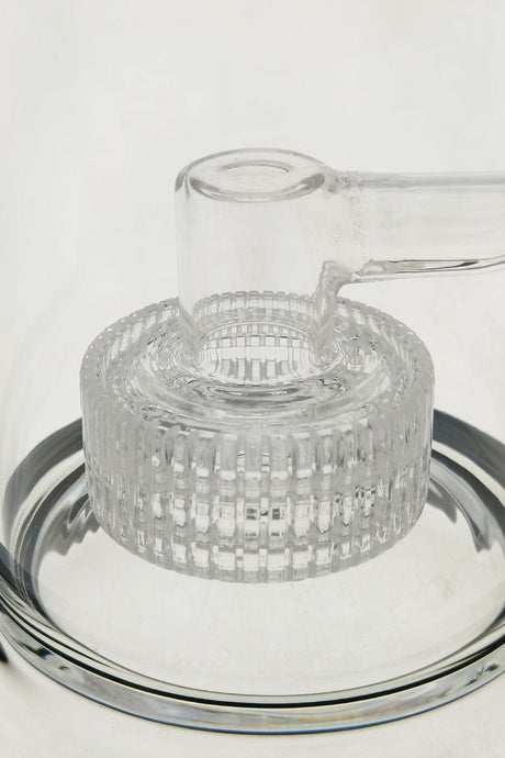 Close-up of TAG 12" Super Slit Matrix Diffuser for bongs in clear glass, 18MM Female joint