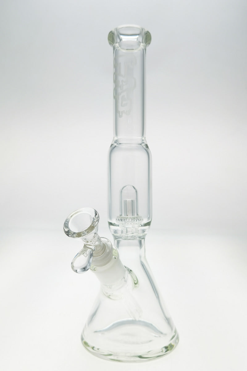 TAG 12" Super Slit UFO Beaker Bong, 32x4MM, with 18/14MM Downstem, Clear, Front View