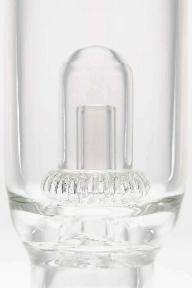 Close-up of TAG 12" Super Slit UFO Beaker base with clear glass and intricate percolator design