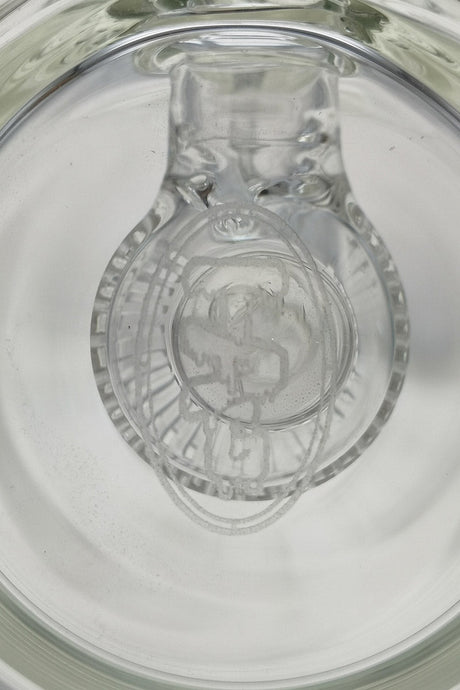 Close-up view of TAG 12.5" Bent Neck Bong with Super Slit Puck Diffuser in Clear