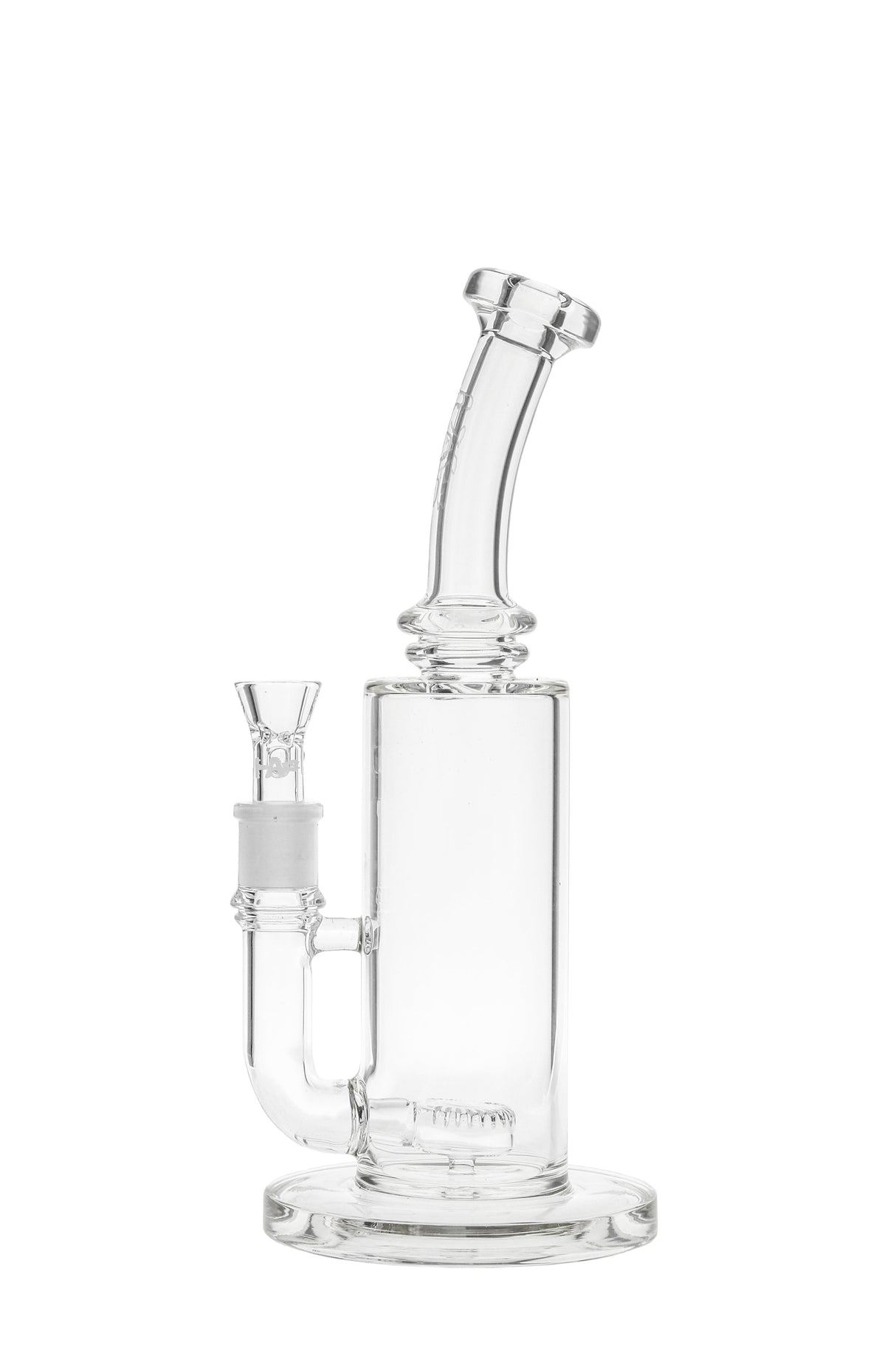 TAG 12.5" Bent Neck Bong with Super Slit Puck Diffuser, Clear Glass, Front View