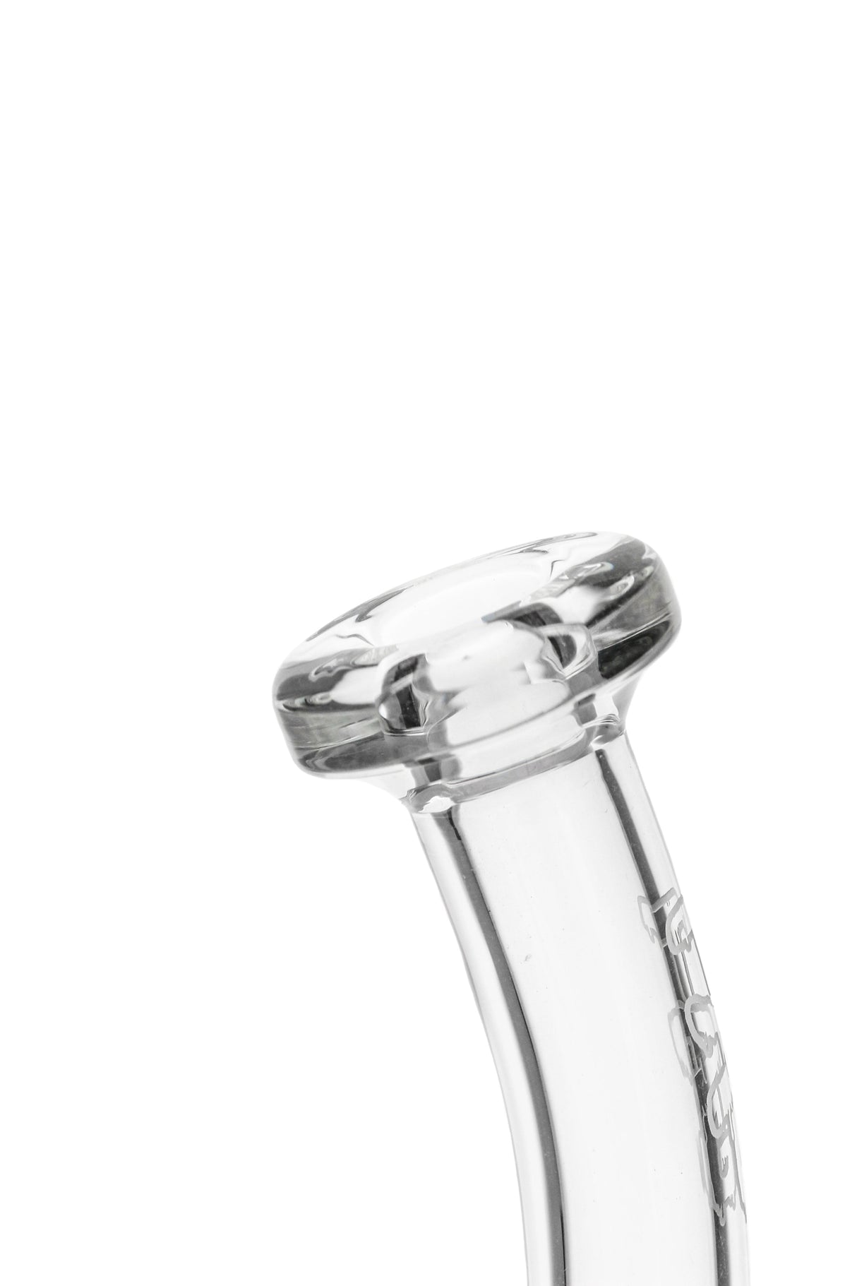 Close-up of TAG bent neck bong with clear super slit puck diffuser and 18MM female joint