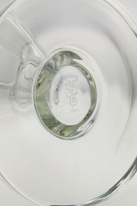 TAG straight tube bong bottom view showing thick glass and 8 arm percolator