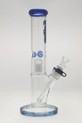 TAG 13" Straight Tube Bong with Blue Accents and 8 Arm Tree Percolator, Front View