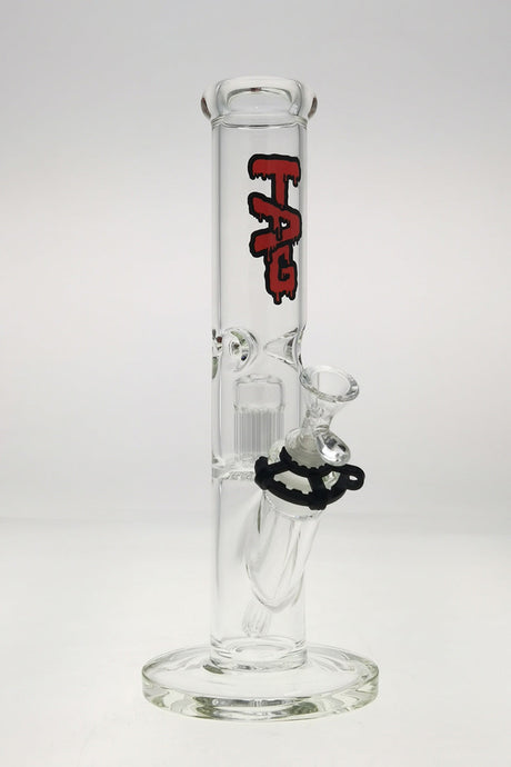 TAG 13" Straight Tube Bong with 8 Arm Tree Percolator and Black Logo, Front View