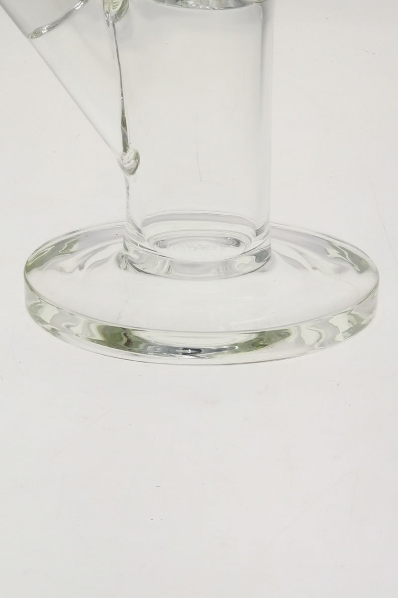 Close-up of TAG 13" Straight Tube Bong base, clear borosilicate glass, 50x5mm diameter