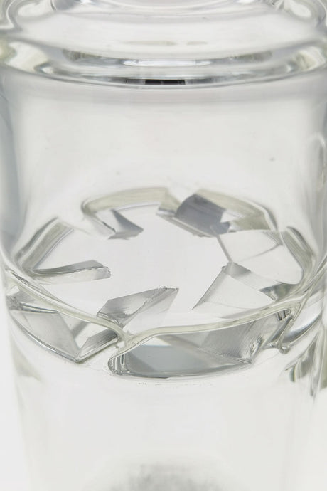 Close-up of TAG 13" bong with clear fritted disc percolator and 18MM female joint