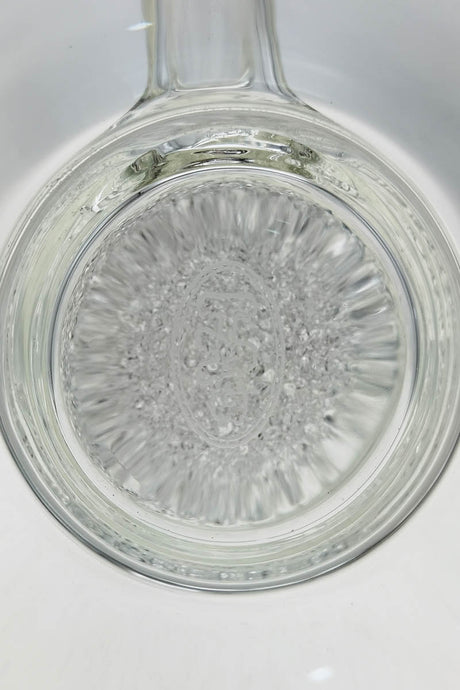 Top view of TAG 13" Bent Neck Bong with Fritted Disc Percolator for Dry Herbs, Clear Glass