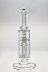 TAG 13" Bent Neck Bong with Fritted Disc Percolator and Splash Guard, Clear Glass, Front View
