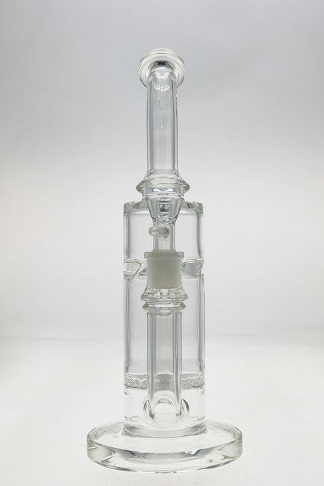 TAG 13" Bent Neck Bong with Fritted Disc Percolator and Splash Guard, Clear Glass, Front View