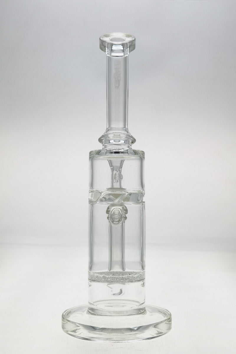 TAG 13" Bent Neck Bong with Fritted Disc Percolator and Splash Guard, Clear Glass, 18MM Female Joint