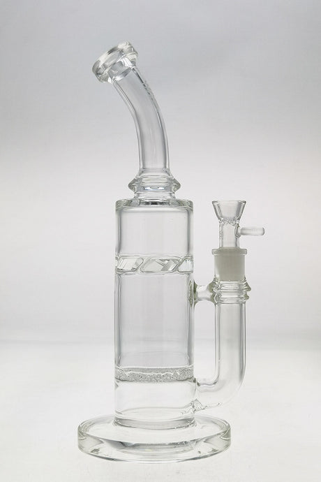 TAG 13" Bent Neck Bong with Fritted Disc and Splash Guard, Clear, Front View